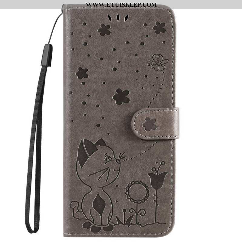 Etui Na Telefon Pokrowce do OnePlus Nord 2T 5G z Łańcuch Kot I Pszczoła Z Posiadaczem Karty Smyczy